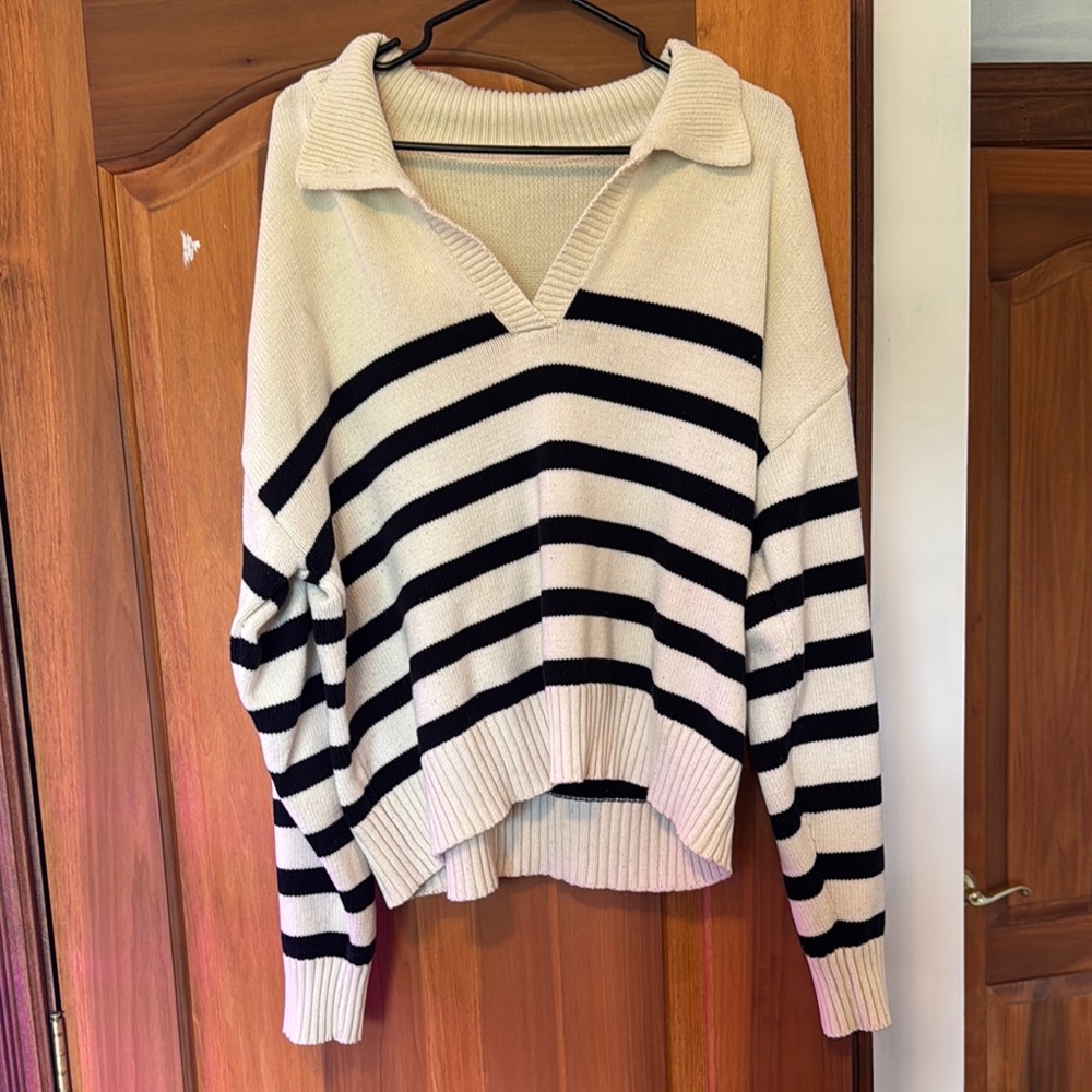 Cider Black and Cream V-Neck Sweater Timeless Style
